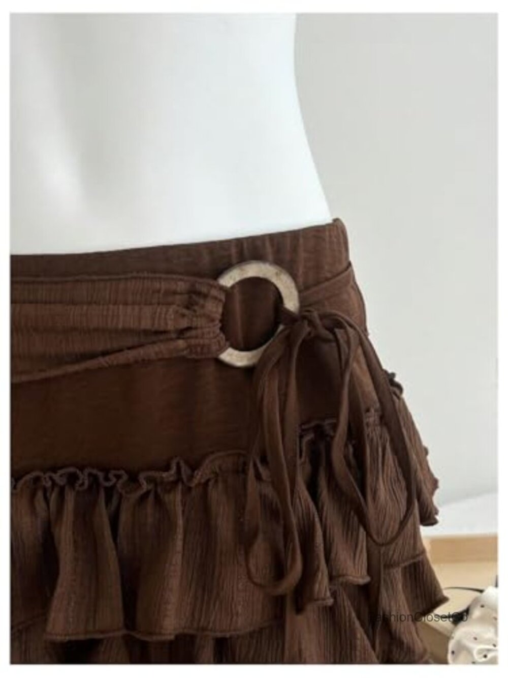 Ruffle Tiered Ring Linked Shorts Tie Front Wide Leg Boho Shorts - Picture 3 of 4